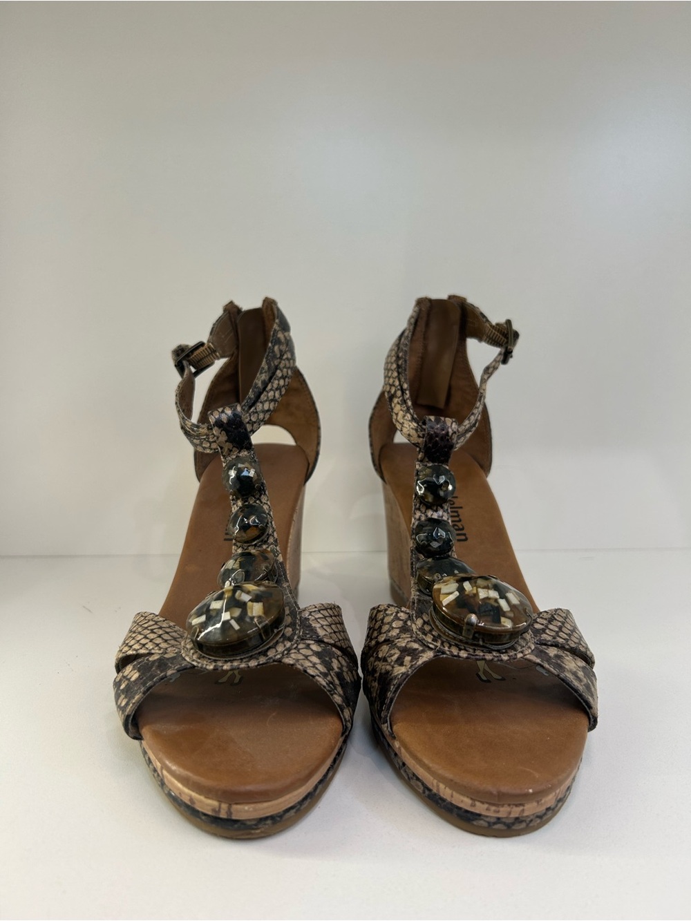 LIBBY EDELMAN PYTHON + CORK SANDALS SZ 7.5